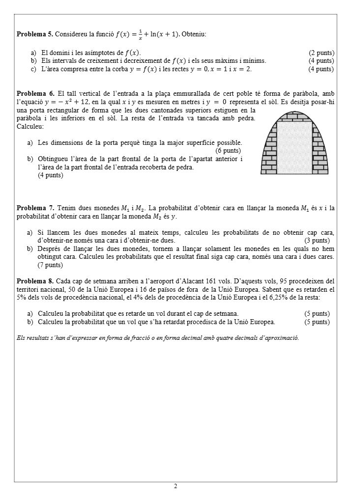 Página 2 del examen de Matemáticas II 2023
