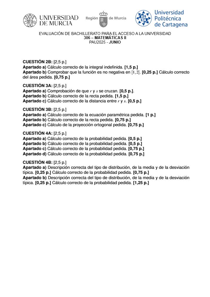 Página 4 del examen de Matemáticas II 2025