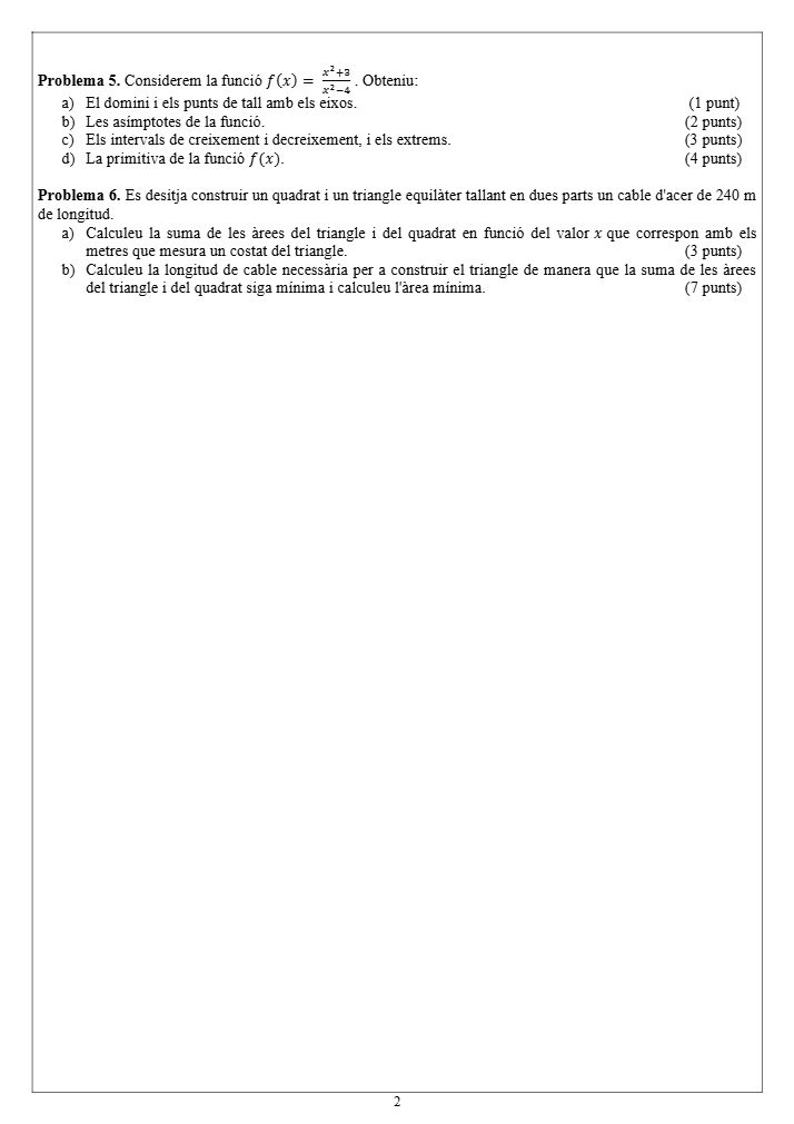 Página 2 del examen de Matemáticas II 2022