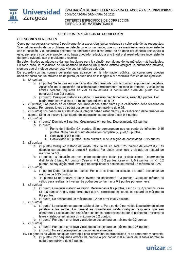 Página 3 del examen de Matemáticas II 2022