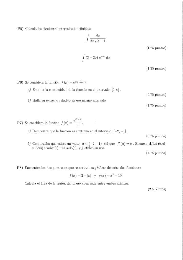 Página 2 del examen de Matemáticas II 2022