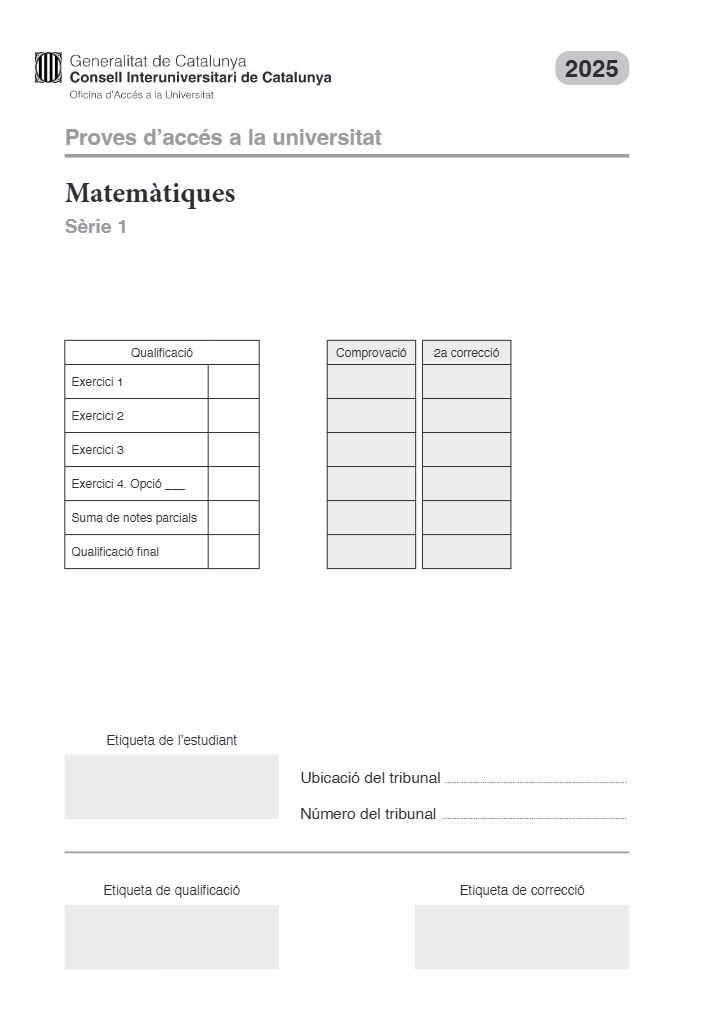 Página 1 del examen de Matemáticas II 2025