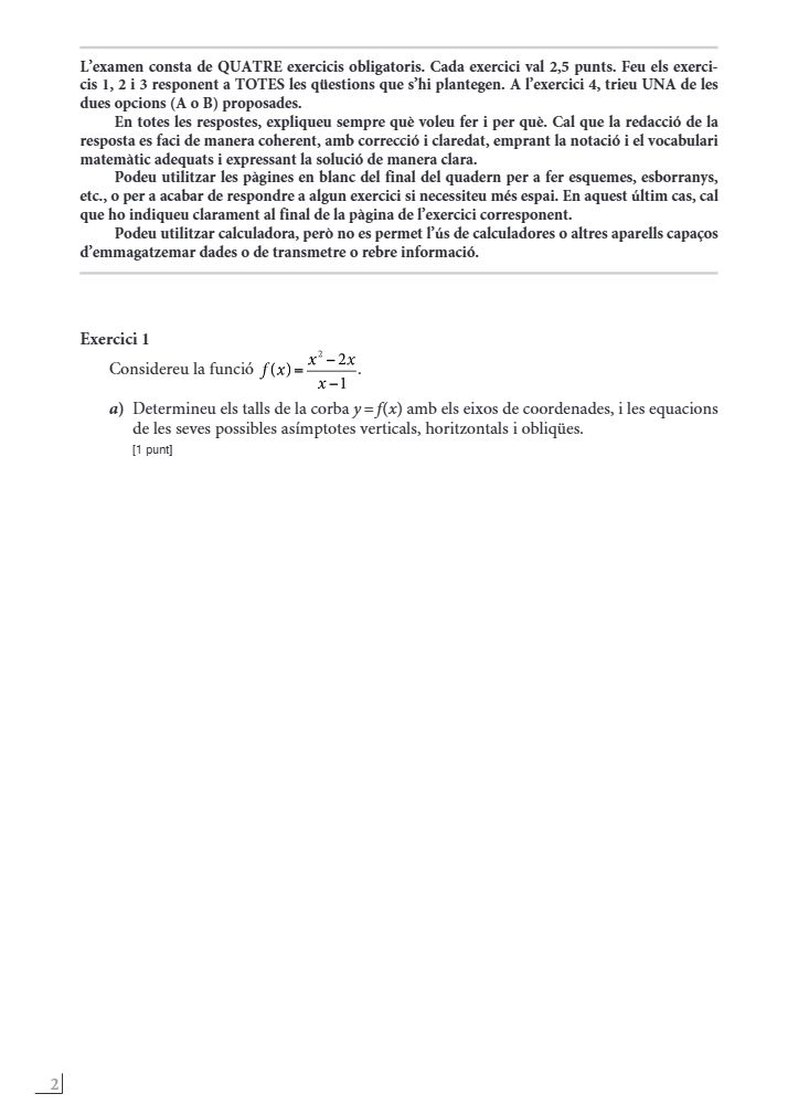 Página 2 del examen de Matemáticas II 2025