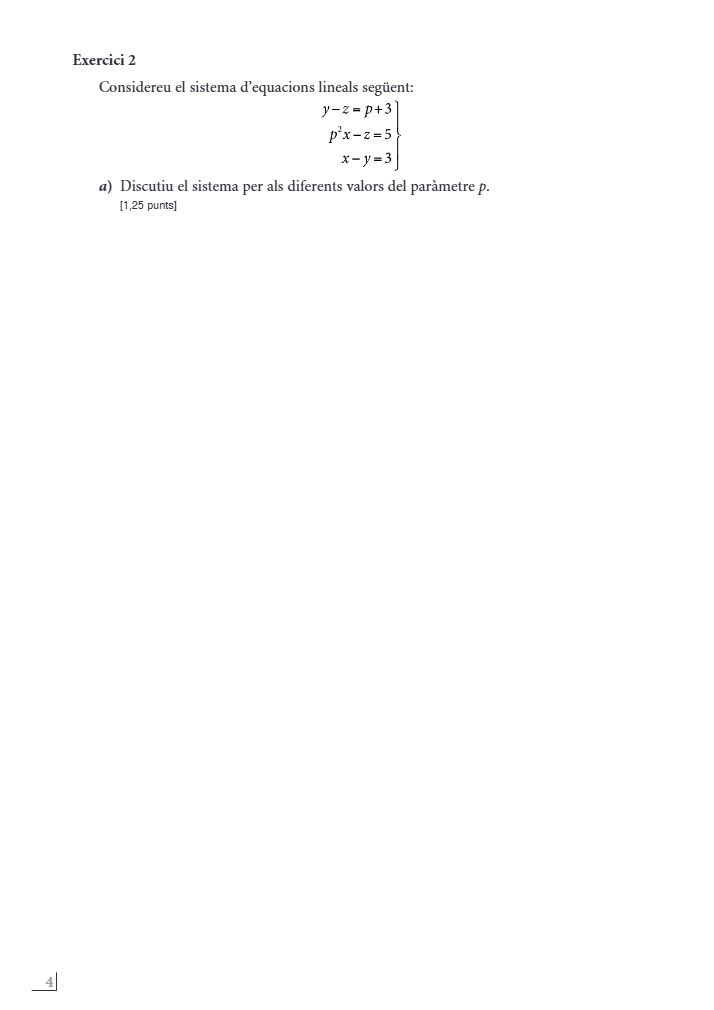 Página 4 del examen de Matemáticas II 2025
