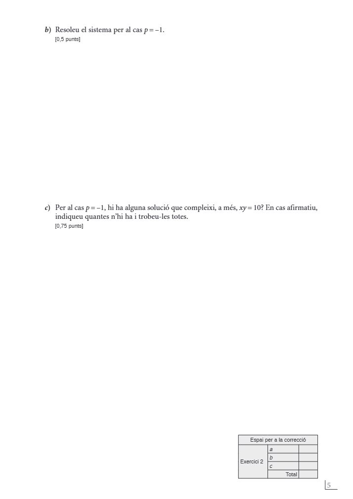 Página 5 del examen de Matemáticas II 2025