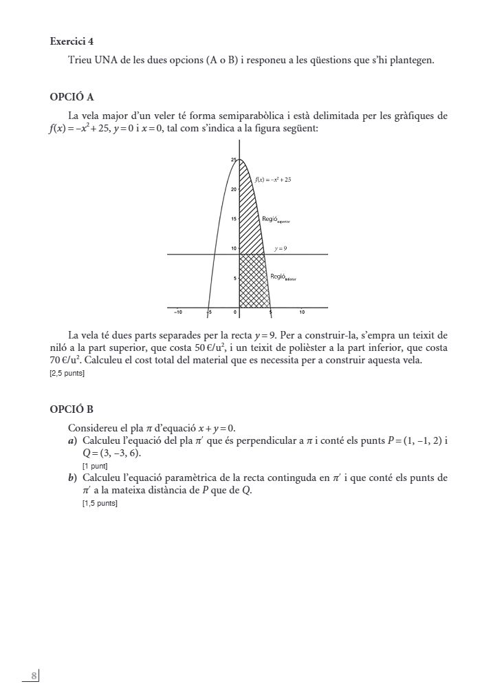 Página 8 del examen de Matemáticas II 2025