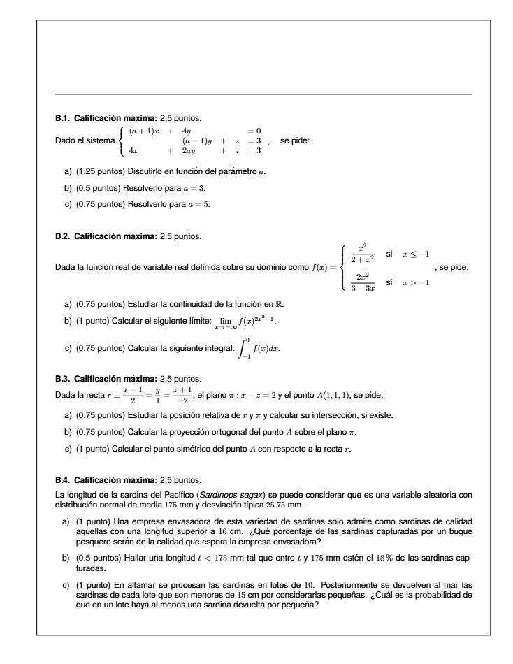 Página 2 del examen de Matemáticas II 2023