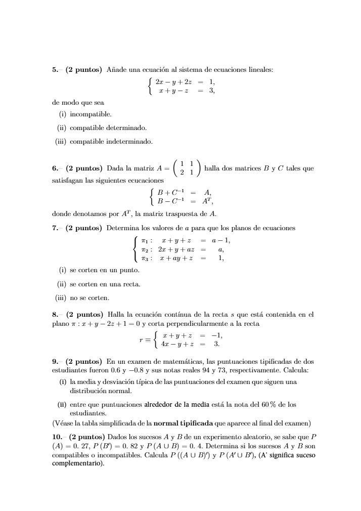 Página 2 del examen de Matemáticas II 2024