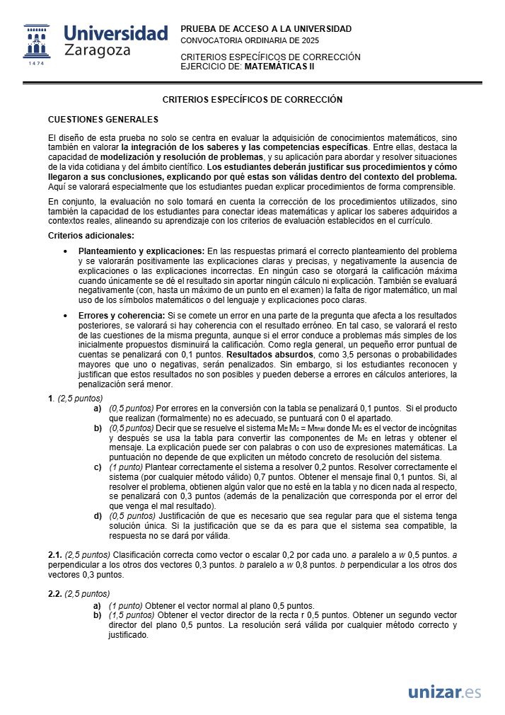 Página 3 del examen de Matemáticas II 2025
