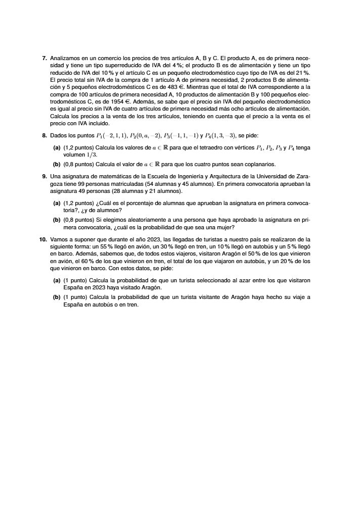 Página 2 del examen de Matemáticas II 2024