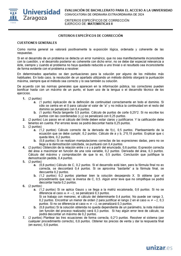 Página 3 del examen de Matemáticas II 2024