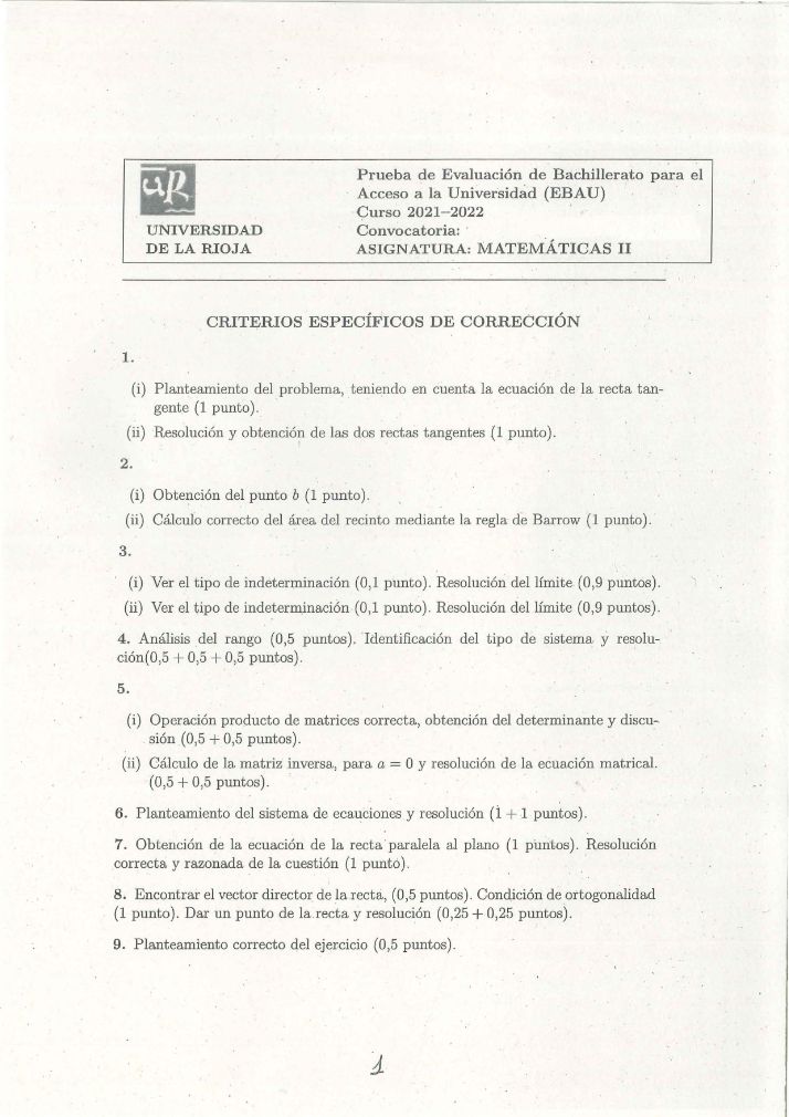 Página 5 del examen de Matemáticas II 2022
