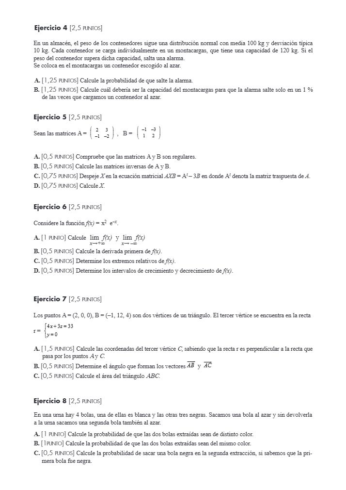 Página 2 del examen de Matemáticas II 2022