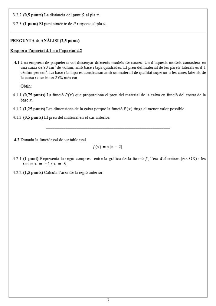 Página 3 del examen de Matemáticas II 2025