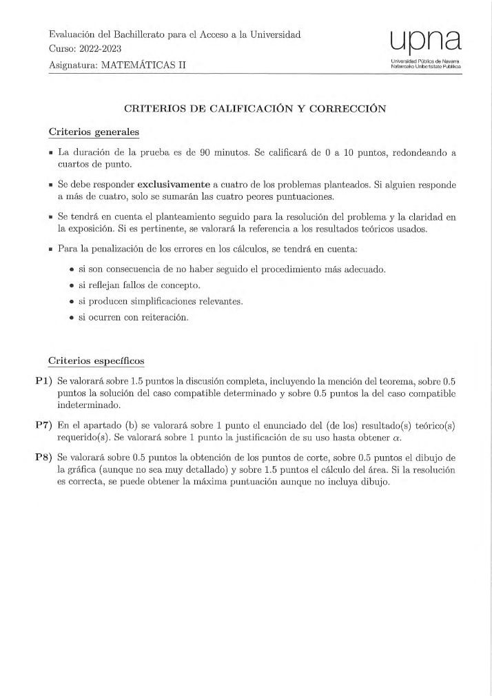 Página 3 del examen de Matemáticas II 2023