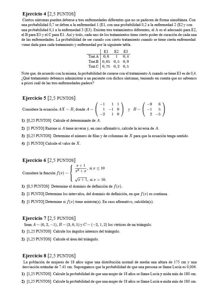 Página 2 del examen de Matemáticas II 2024