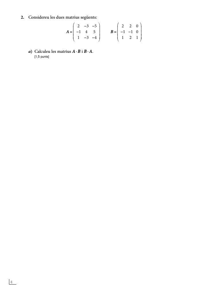 Página 4 del examen de Matemáticas II 2023