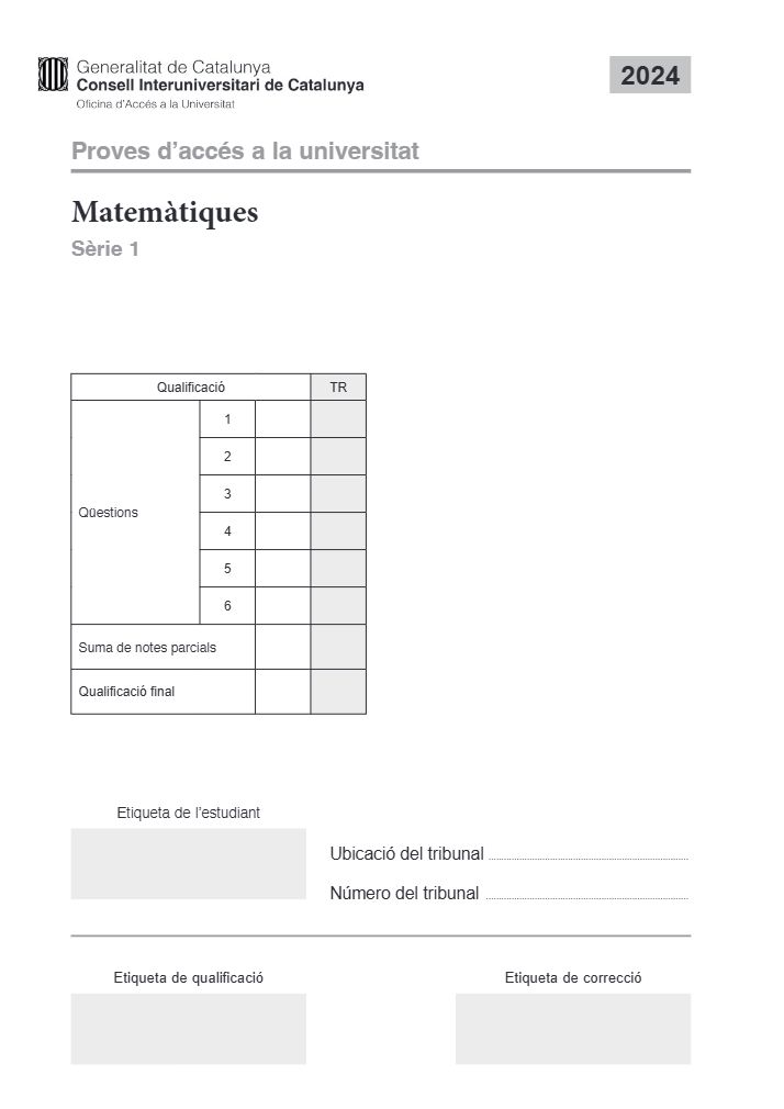 Página 1 del examen de Matemáticas II 2024