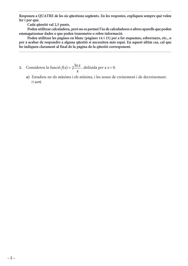 Página 2 del examen de Matemáticas II 2024