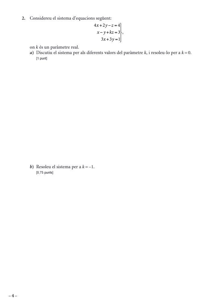 Página 4 del examen de Matemáticas II 2024