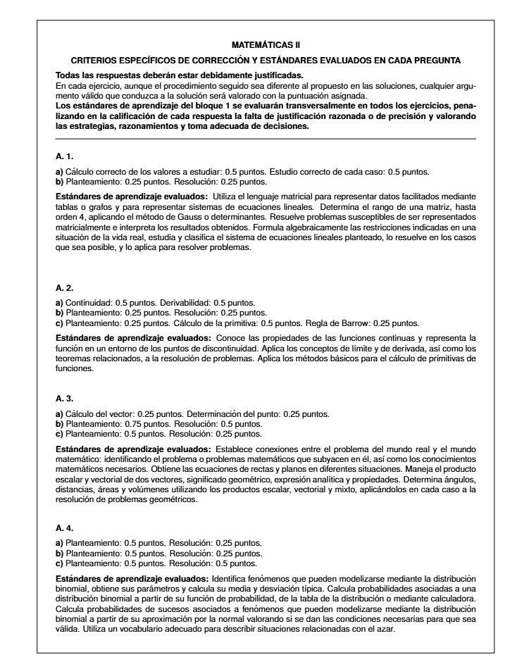 Página 3 del examen de Matemáticas II 2022