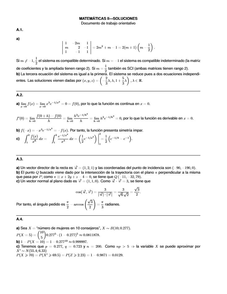 Página 5 del examen de Matemáticas II 2022
