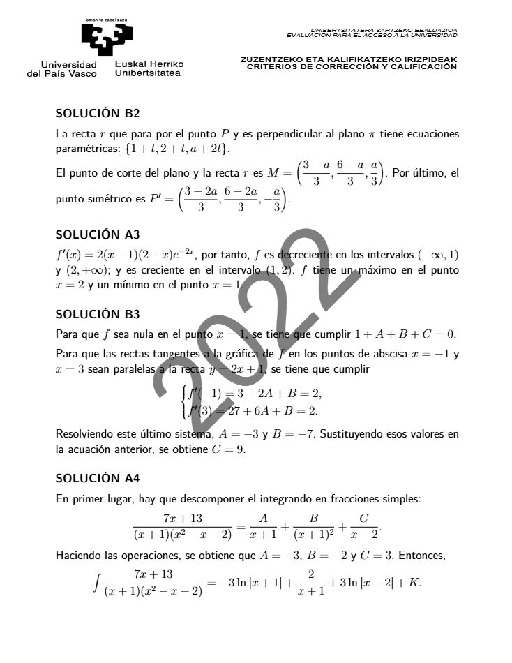 Página 11 del examen de Matemáticas II 2022