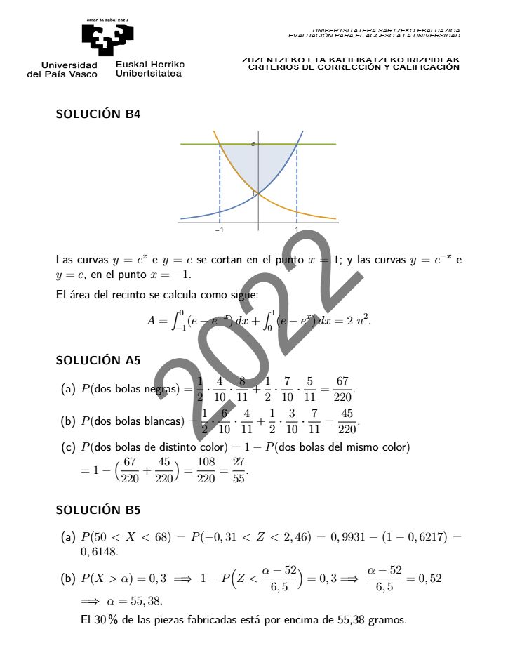 Página 12 del examen de Matemáticas II 2022