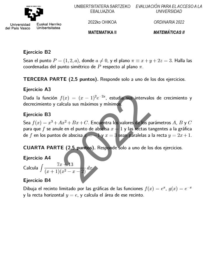 Página 5 del examen de Matemáticas II 2022