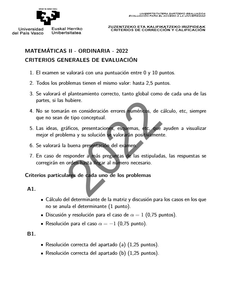 Página 7 del examen de Matemáticas II 2022