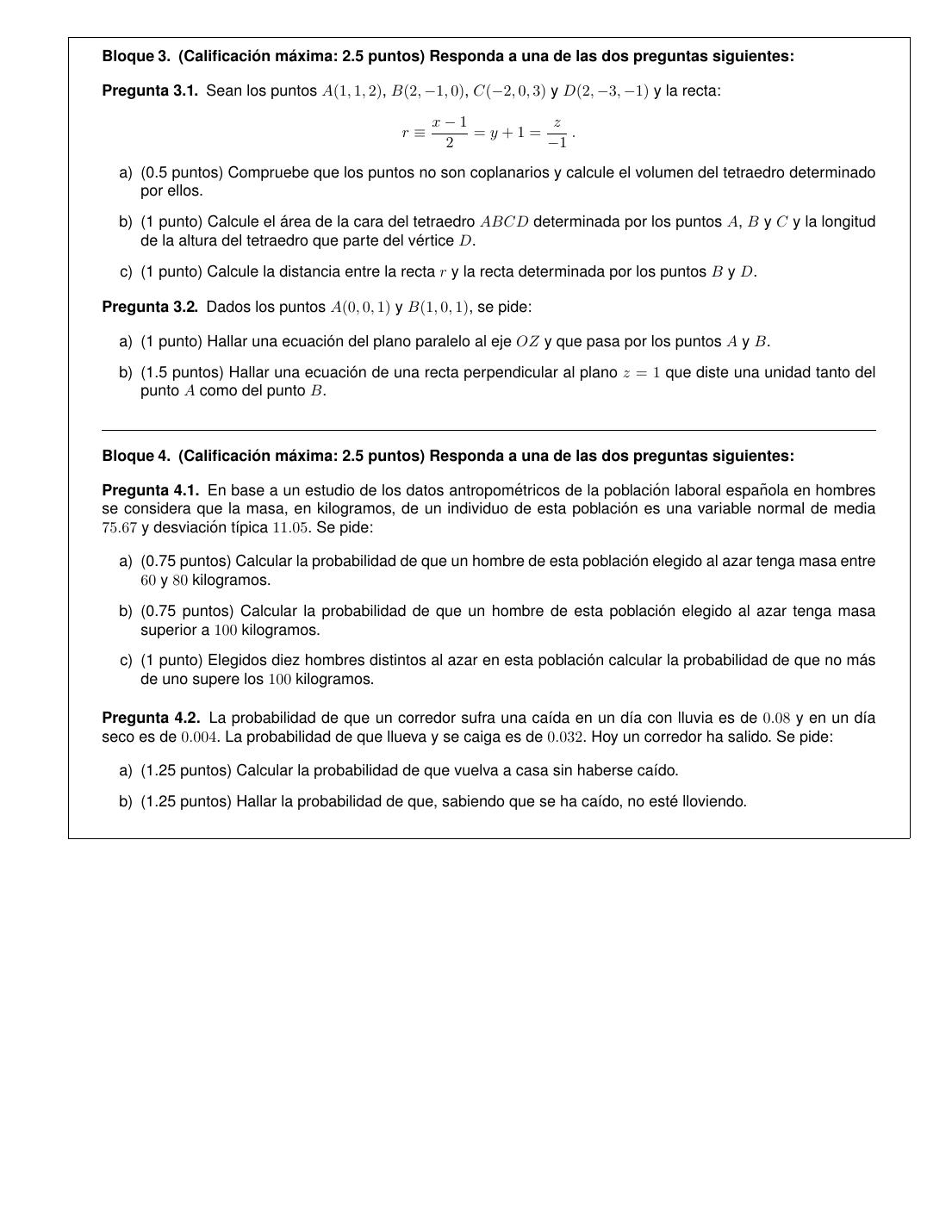Página 2 del examen de Matemáticas II 2025