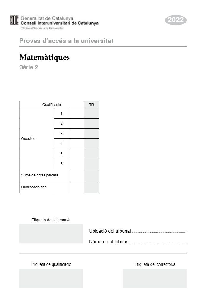 Página 1 del examen de Matemáticas II 2022