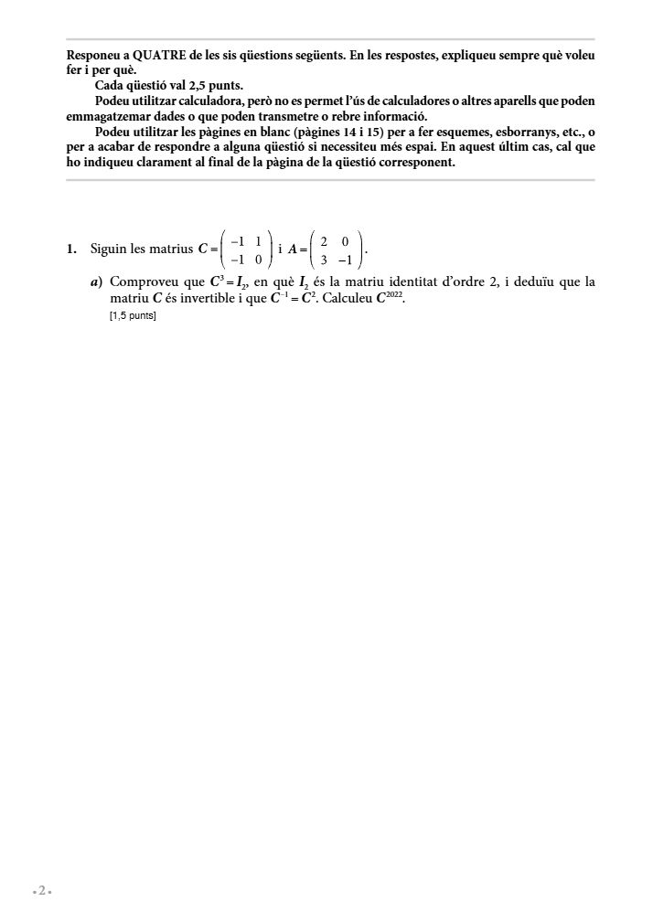 Página 18 del examen de Matemáticas II 2022