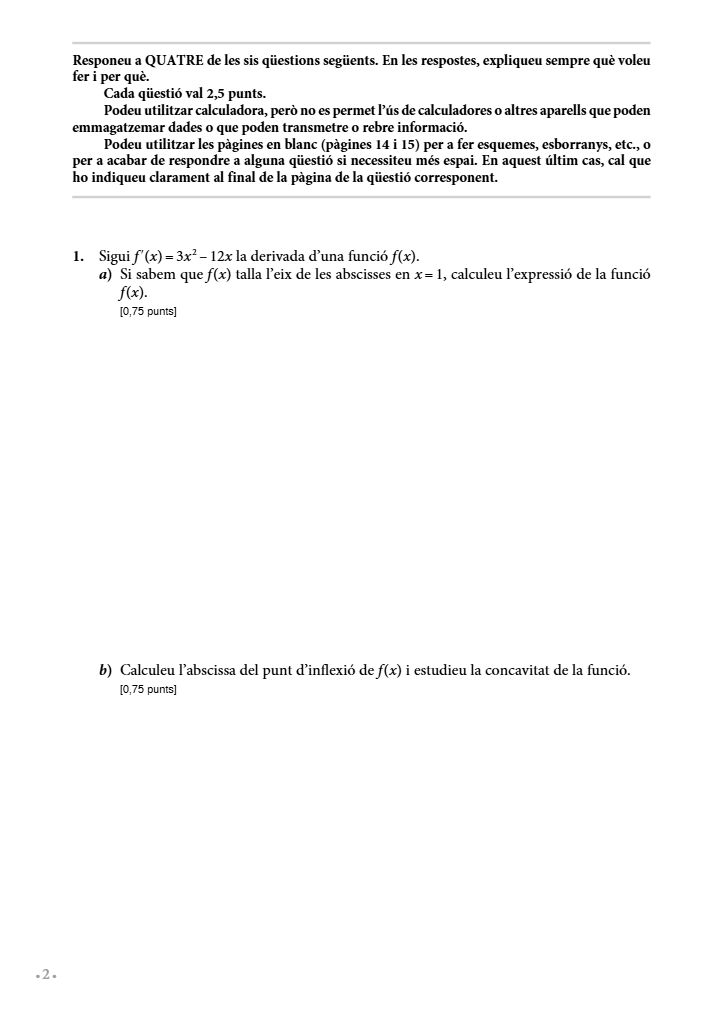 Página 2 del examen de Matemáticas II 2022