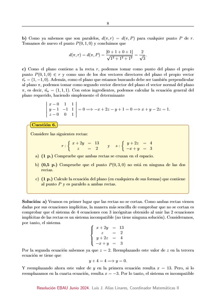 Página 13 del examen de Matemáticas II 2024