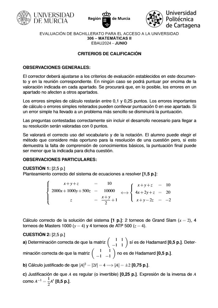 Página 3 del examen de Matemáticas II 2024