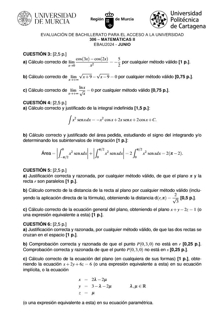 Página 4 del examen de Matemáticas II 2024