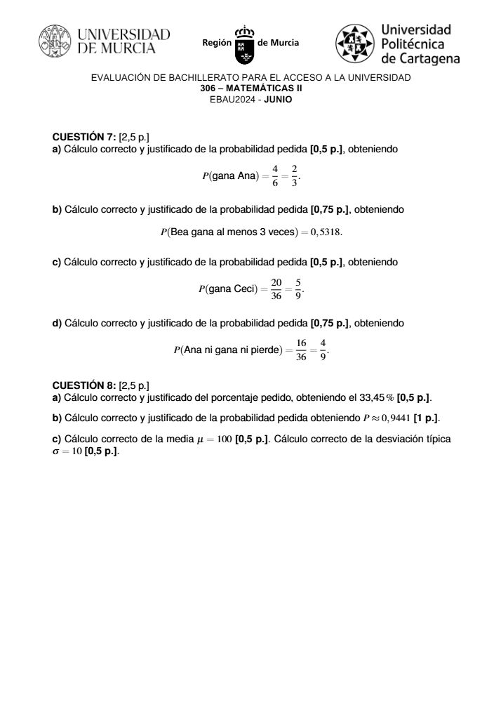 Página 5 del examen de Matemáticas II 2024