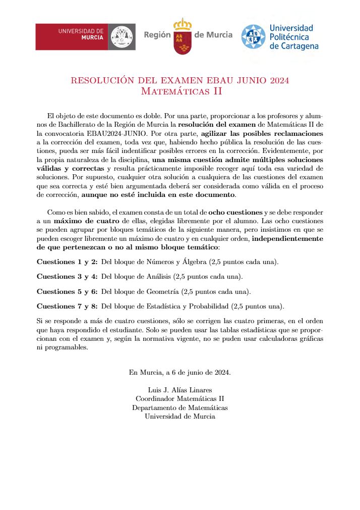 Página 6 del examen de Matemáticas II 2024