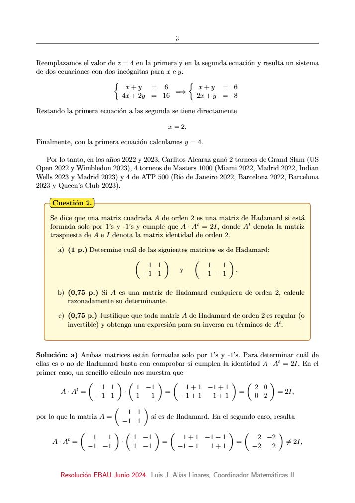 Página 8 del examen de Matemáticas II 2024