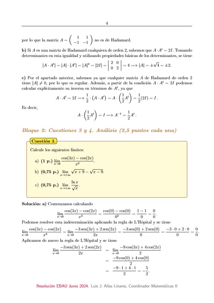 Página 9 del examen de Matemáticas II 2024
