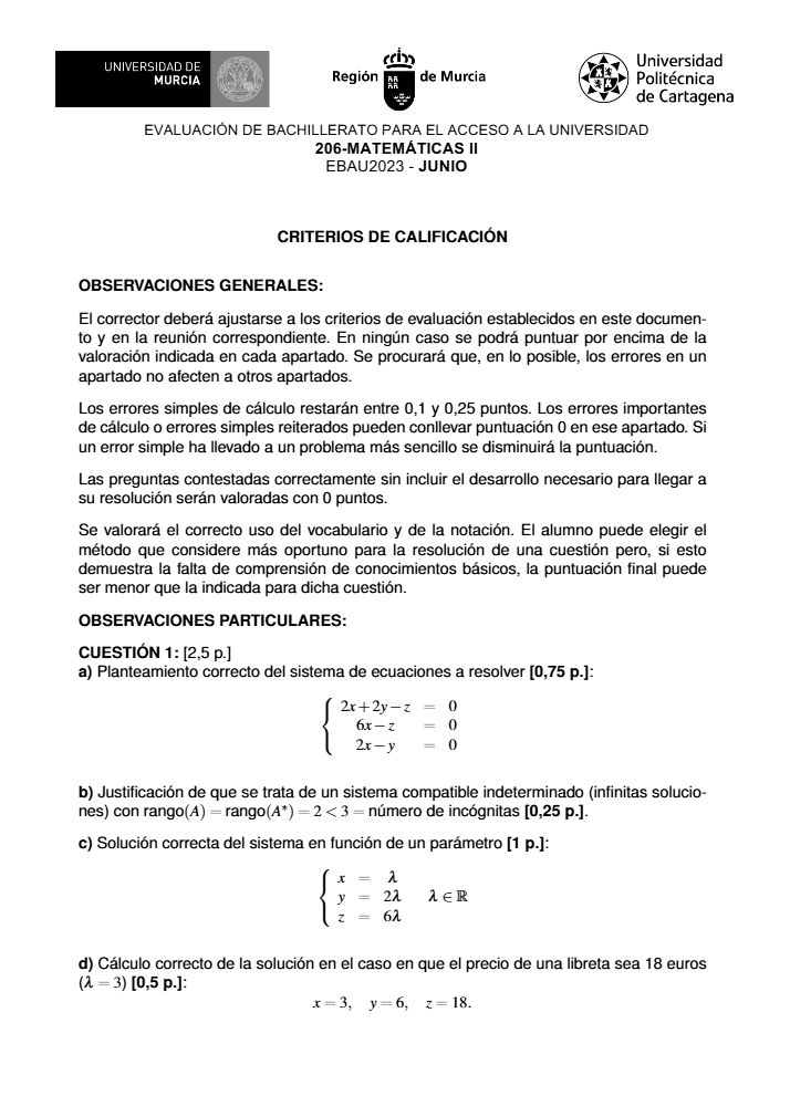Página 3 del examen de Matemáticas II 2023