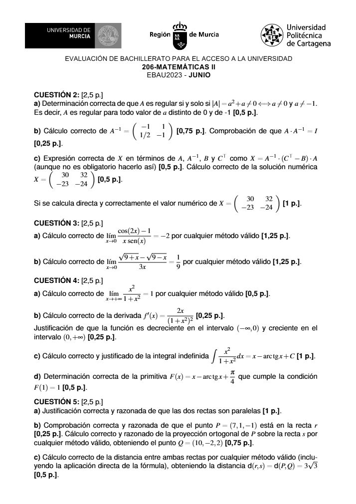 Página 4 del examen de Matemáticas II 2023