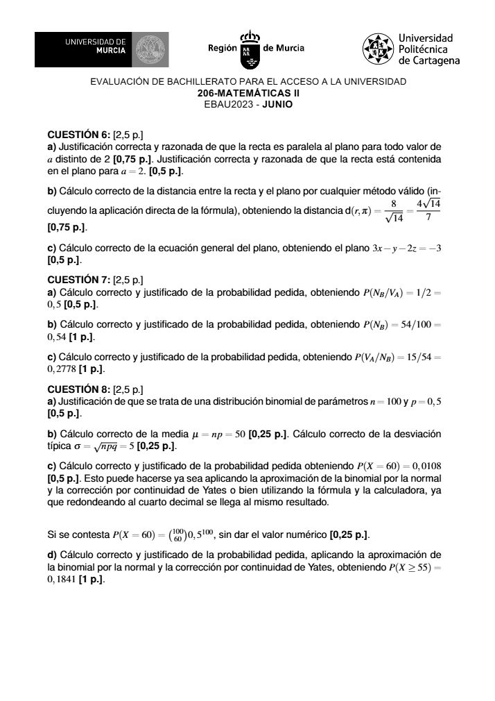 Página 5 del examen de Matemáticas II 2023