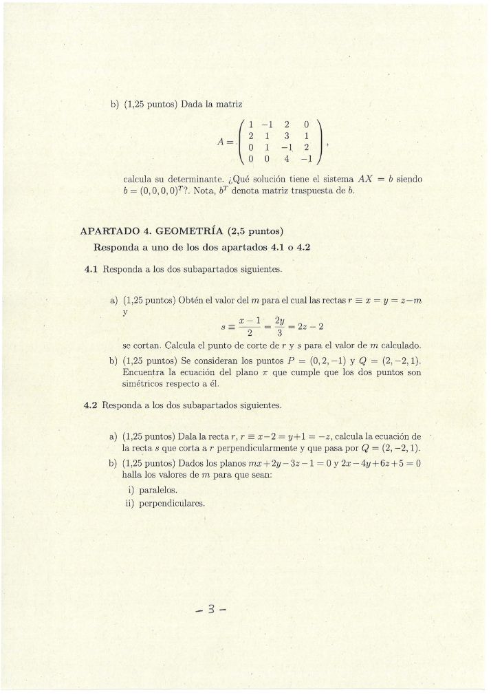 Página 3 del examen de Matemáticas II 2025