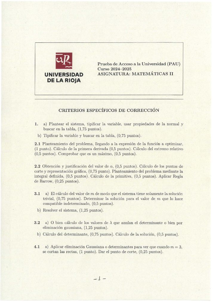 Página 5 del examen de Matemáticas II 2025