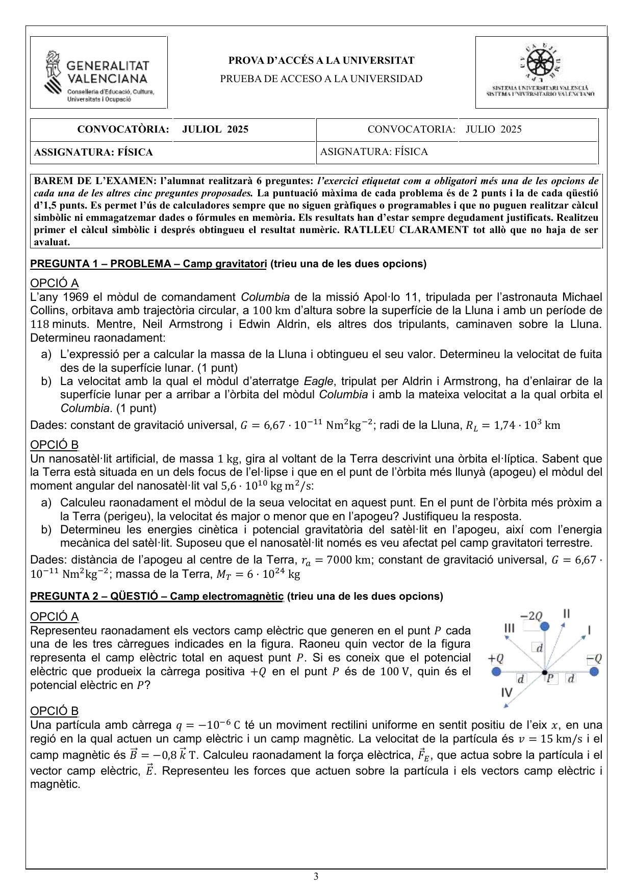 Página 2 del examen de Física 2025