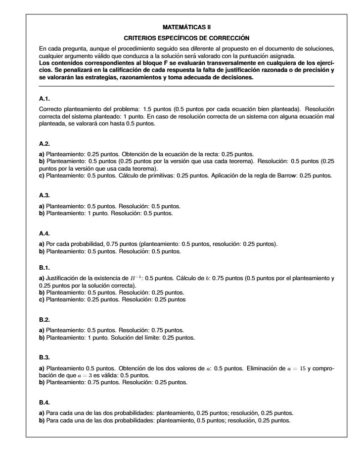 Página 3 del examen de Matemáticas II 2024
