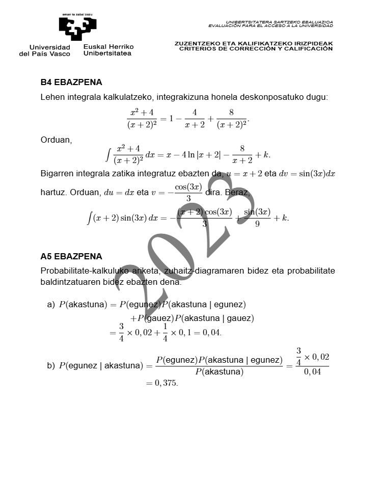 Página 19 del examen de Matemáticas II 2023