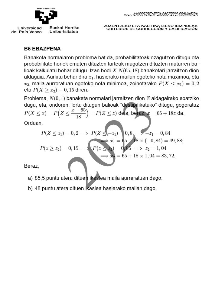 Página 20 del examen de Matemáticas II 2023